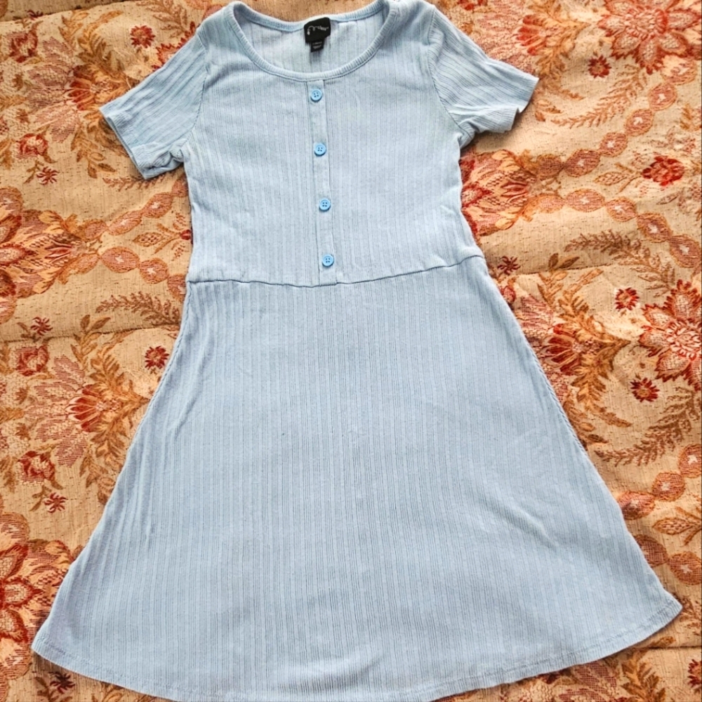 Art Class L (10/12) Blue Ribbed Buttoned Sundress